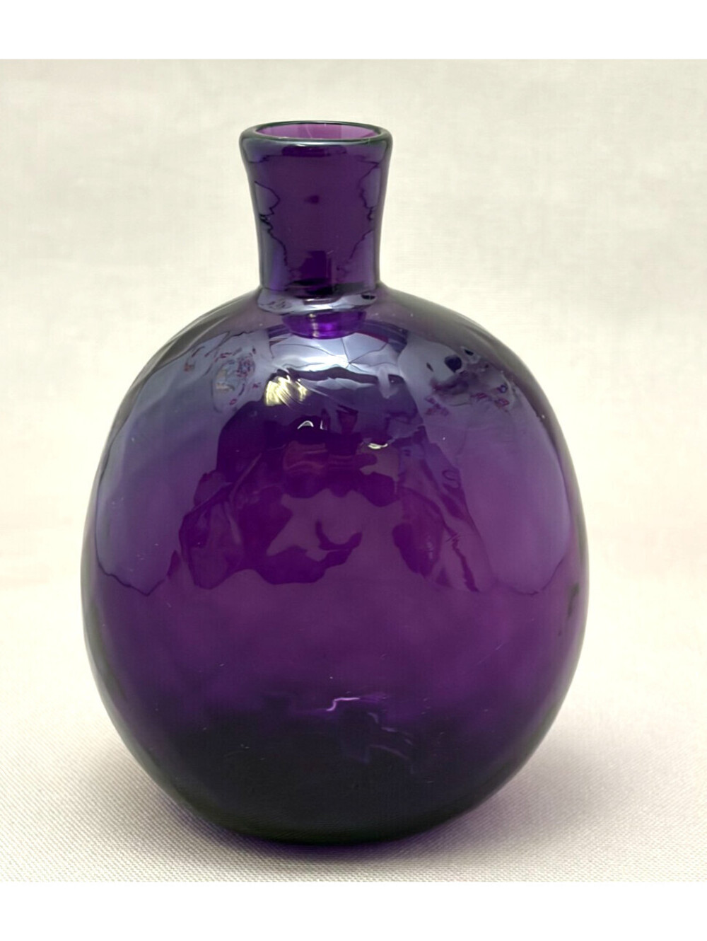 Vintage Alsterfors Swedish Amethyst Art Glass Bulbous Bottle Vase Scandinavian